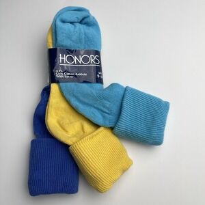 VTG 80s Girl's‎ Cotton Anklet Socks 3 Pack Colorful NOS Youth Honors USA Made